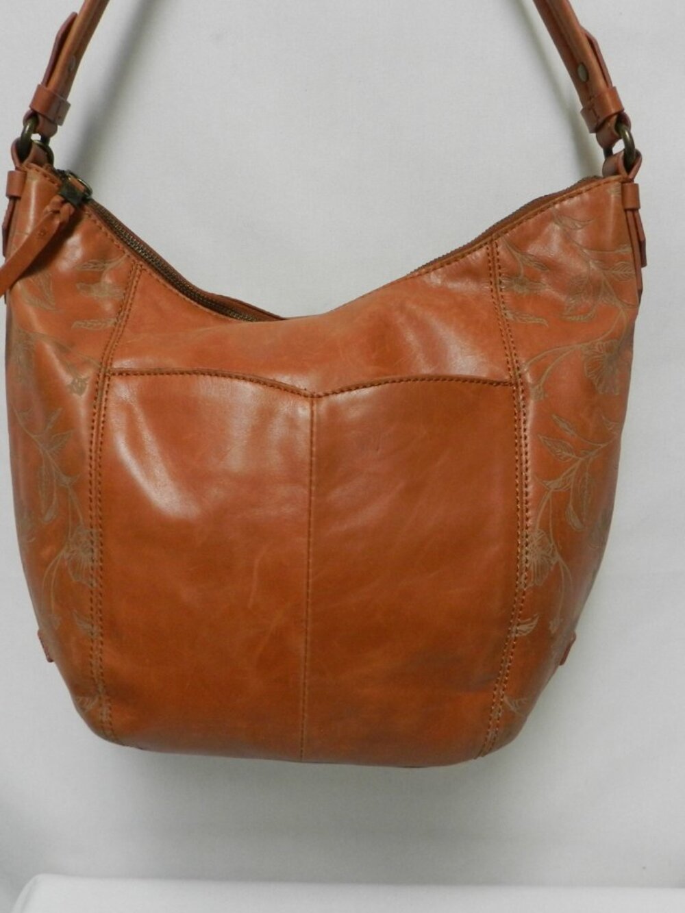The Sak Sequoia Leather tooled hobo shoulder bag purse zip top outside pockets - Picture 2 of 16